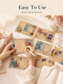 Zazumi 20pcs/5pcs Vintage Floral Postcards, Retro Letter Paper Cards With Rose & Antique Script Prints, Decorative Cardstock For Scrapbooking, Journaling, Collage, Gift Notes, Invitations, DIY Crafts, Party Decor & Nostalgic Collection - multicolor - View 11