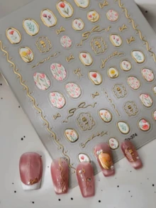 1 pièce d'autocollant d'ongles en gelée de tulipe bronze, autocollant d'ongles à fleurs perles de style japonais mignon, décalcomanie d'ongles à fleurs 5D DIY. - Multicolore - Voir 2