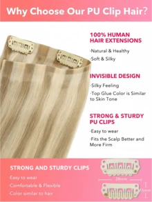 Seamless Clip Ins 7PCS Seamless PU Clip In Human Hair Extensions 100% Real Human Hair 14-22 Inch Balayage Ombre Blonde Color Skin Weft Remy Hair Extensions 110G With Clip - S17/22/60 - View 4