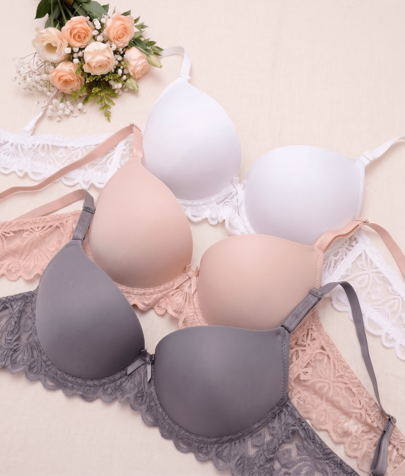 RITA SENSUAL 3 Sujetadores lisos con PUSH UP disponibles en dos corridas: VINO (Negro, marino y vino) BEIGE (Beige, blanco, y gris). Disponibles en copa B y C
