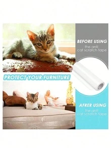 1 Roll Self-Adhesive Transparent PVC Cat Scratch Protector Film, Single-Sided Self-Adhesive Anti-Clear Sofa Protective Cover, Prevents Cat Claw Scratches, Furniture Scratch Protection Tape, Suitable For Sofa Armrests, Doors,Prevents Pet Damage - Multicolor - View 8