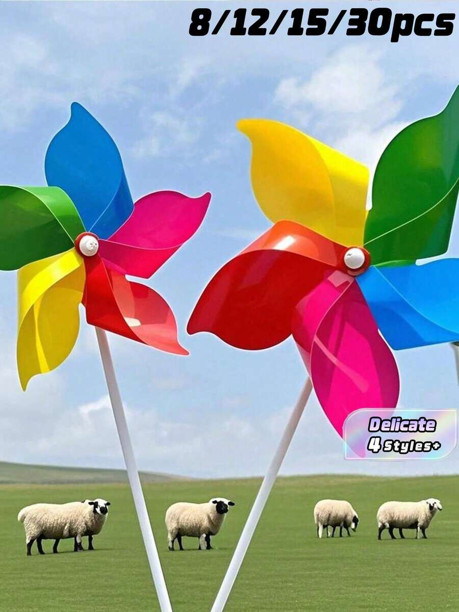 8/12/15/30pcs/Set Colorful Windmill Set, DIY Windmill Set, Plastic Material, Garden Decor, Suitable For Outdoor Parties, Yards, Farms And Parks