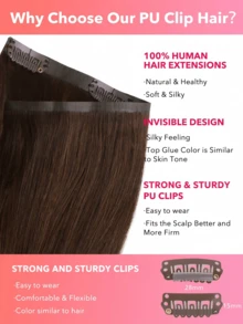 Seamless Clip Ins 7PCS Ekstensi Rambut Manusia Jepit PU Tanpa Sambungan 100% Rambut Manusia Asli 14-22 Inci Balayage Ombre Warna Pirang Ekstensi Rambut Remy Weft Kulit 110G Dengan Jepit - S4A - View 3