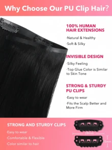 Seamless Clip Ins 7PCS Seamless PU Clip In Human Hair Extensions 100% Real Human Hair 14-22 Inch Balayage Ombre Blonde Color Skin Weft Remy Hair Extensions 110G With Clip - S1 - View 4