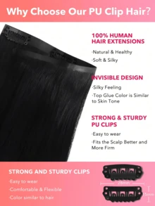 Seamless Clip Ins 7PCS PU liền mạch kẹp trong tóc người 100% tóc thật của con người 14-22 inch Balayage Ombre màu vàng da dệt Remy tóc nối 110G có kẹp - S1B - Xem 6