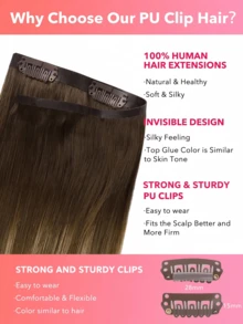 Seamless Clip Ins 7PCS PU liền mạch kẹp trong tóc người 100% tóc thật của con người 14-22 inch Balayage Ombre màu vàng da dệt Remy tóc nối 110G có kẹp - S3/8/613 - Xem 3