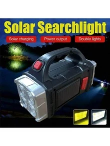 Linterna solar super brillante con carga USB y características impermeables, luz LED con mango COB, portátil para exploración, camping y patrullaje - Negro - Ver 1