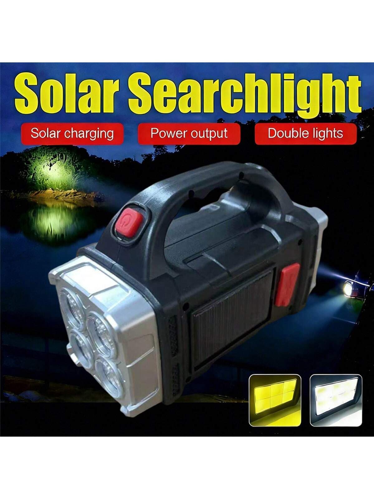 Linterna solar super brillante con carga USB y características impermeables, luz LED con mango COB, portátil para exploración, camping y patrullaje - Negro - Ver 1