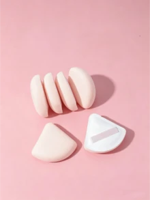 5入方盒裝棉花糖三角米球氣墊粉撲，乾濕兩用化妝海綿，適合修容、眼角使用，適用所有膚質，柔軟蓬鬆，臉部與身體化妝工具組 - 杏色 - 查看 3