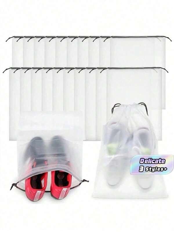 5/10/20pcs Portable Clear Drawstring Shoe Bags Dust Proof Waterproof Shoe Storage Organizer Pouches Travel Sneaker Protector Bags