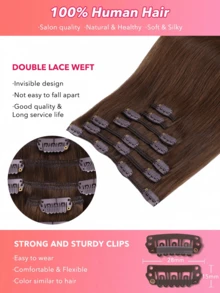 7 PIEZAS Extensiones de cabello con clip recto 100% cabello humano real de 14-24 pulgadas 115G Doble trama Extensiones de cabello con clip invisibles Cabello humano Remy natural para uso diario de mujeres y niñas - S4A - Ver 4