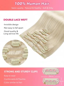 7PCS Straight Clip In Hair Extensions 100% Real Human Hair 14-24 Inch 115G Double Weft Invisible Clip Hair Extensions Remy Natural Human Hair For Women Girls Daily Use Halloween Costumes - S60A - View 4