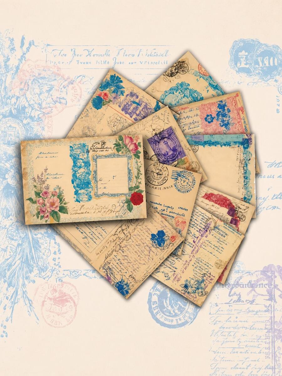 Zazumi 20pcs/5pcs Vintage Floral Postcards, Retro Letter Paper Cards With Rose & Antique Script Prints, Decorative Cardstock For Scrapbooking, Journaling, Collage, Gift Notes, Invitations, DIY Crafts, Party Decor & Nostalgic Collection - multicolor - View 1