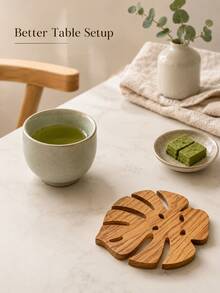 Haus Hana 3/4pcs Wooden Monstera Leaf Coaster Set, Green Or Brown Tropical Cup Mats, Rustic Botanical Drink Coasters For Coffee, Tea, Dining Table, Kitchen, Cafe, Home Decor And Housewarming Gift - Multicolor - View 8