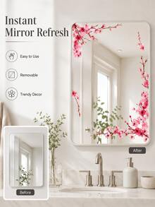 Haus Hana 1pc/2pcs Pink Plum Mirror Border Decoration Sticker, Soft Mirror Decoration Sticker, Mirror Beauty Decoration, Enhancing The Elegant Atmosphere Of Mirror Beautification, Essential For Home Decoration And Home Furnishings. - Multicolor - View 9