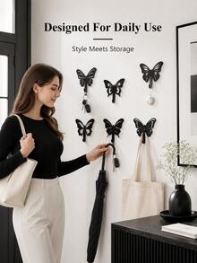 Muroi Mono Metal Butterfly Wall Hook Set, Nordic Style No-Drill Decorative Hanging Hooks For Keys, Hats, Bags, Coats, Scarves & Towels, Creative Entryway Organizer, Bedroom Wall Decor, Hallway Storage, Holiday & Housewarming Gift - Multicolor - View 10