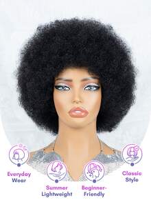 Afro Kinky 捲曲真人髮假髮 無膠安裝附瀏海 自然黑色 女款(男款) 捲波浪皮克西短髮假髮 真人髮 無蕾絲前緣 穿戴即走 初學者友善 9AM Hair 70s 80s Cosplay Y2K Ss26 - Natural Black - 查看 2