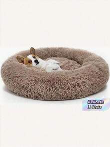 1 Soft And Comfortable Plush Pet Round Nest, Plush Pet Round Mattress Bed, Suitable For Large And Medium-Sized Cats And Dogs, Can Keep The Pet's Neck Warm, Suitable For Winter Use. - Coffee Brown - View 1