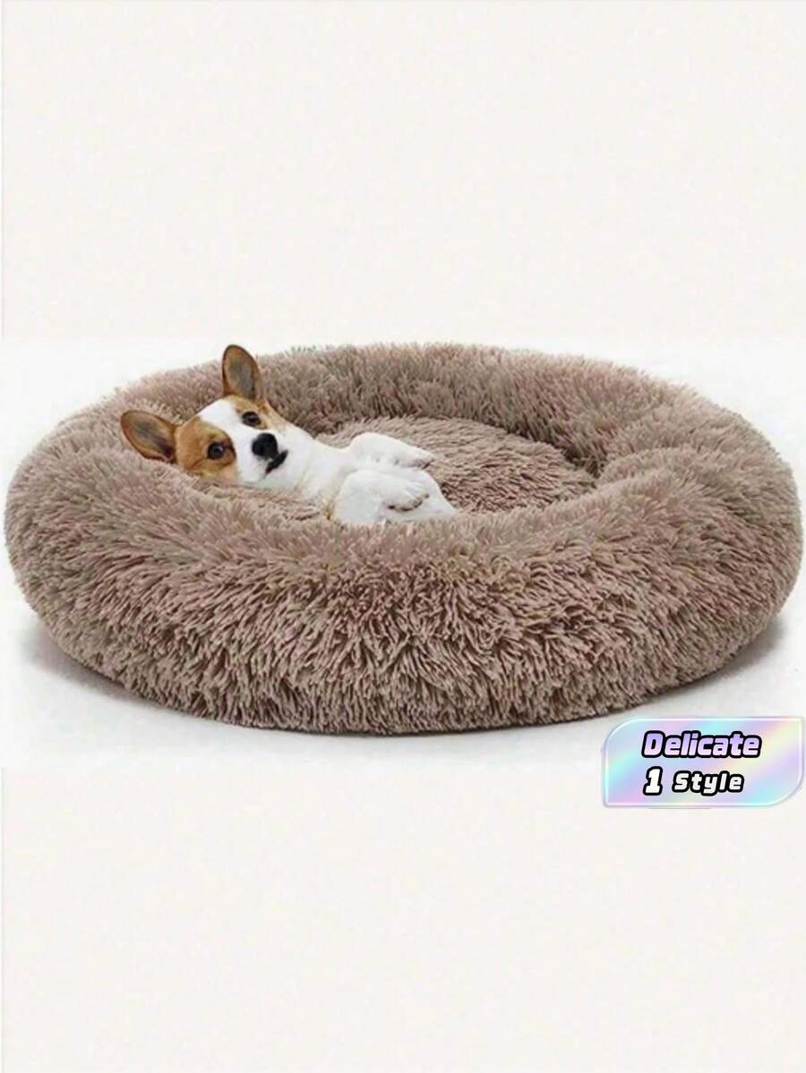 1 Soft And Comfortable Plush Pet Round Nest, Plush Pet Round Mattress Bed, Suitable For Large And Medium-Sized Cats And Dogs, Can Keep The Pet's Neck Warm, Suitable For Winter Use. - Coffee Brown - View 1