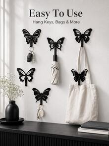 Muroi Mono Metal Butterfly Wall Hook Set, Nordic Style No-Drill Decorative Hanging Hooks For Keys, Hats, Bags, Coats, Scarves & Towels, Creative Entryway Organizer, Bedroom Wall Decor, Hallway Storage, Holiday & Housewarming Gift - Multicolor - View 8