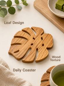 Haus Hana 3/4pcs Wooden Monstera Leaf Coaster Set, Green Or Brown Tropical Cup Mats, Rustic Botanical Drink Coasters For Coffee, Tea, Dining Table, Kitchen, Cafe, Home Decor And Housewarming Gift - Multicolor - View 2