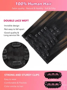 9PCS Straight Clip In Hair Extensions 100% Real Human Hair 14-24 Inch 148G Double Weft Invisible Clip Hair Extensions Remy Natural Human Hair For Women Girls Daily Use - S1B/6/1B - View 6