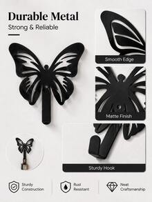 Muroi Mono Metal Butterfly Wall Hook Set, Nordic Style No-Drill Decorative Hanging Hooks For Keys, Hats, Bags, Coats, Scarves & Towels, Creative Entryway Organizer, Bedroom Wall Decor, Hallway Storage, Holiday & Housewarming Gift - Multicolor - View 5