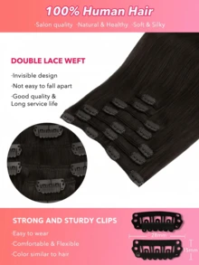 7 PIEZAS Extensiones de cabello con clip recto 100% cabello humano real de 14-24 pulgadas 115G Doble trama Extensiones de cabello con clip invisibles Cabello humano Remy natural para uso diario de mujeres y niñas - S2 - Ver 4