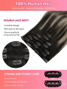 7PCS Straight Clip In Hair Extensions 100% Real Human Hair 14-24 Inch 115G Double Weft Invisible Clip Hair Extensions Remy Natural Human Hair For Women Girls Daily Use - S1B/19/1B - View 4