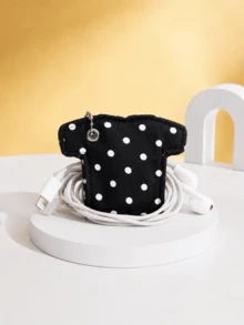 Joivida 1Pc Clothes Shaped Data Cable Storage Bag, Pendant Keychain, Earphone Cable Storage Bag, Polka Dot Pattern/Stripe Pattern, INS Style, Easy To Carry - Multicolor - View 7