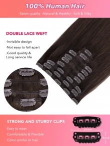 9 piezas de extensiones de cabello con clip recto 100% cabello humano real de 14-24 pulgadas 148G con doble trama, extensiones de cabello invisibles con clip, cabello humano Remy natural para uso diario de mujeres y niñas - S2A - Ver 6