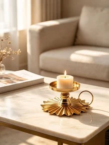 Cirelle 1pc Metal Pillar Candle Holder With Ring Handle - Vintage Sunburst Fluted Base Candle Plate For Pillar Candles & Jar Candles, Decorative Chamberstick Candle Stand For Table Centerpiece Gold/Black) - multicolor - View 6