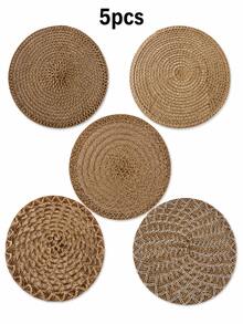 Haus Hana 1PC/5PCS Round Woven Heat Resistant Table Trivet, Natural Jute Pot Holder & Hot Dish Mat, Boho Dining Table Decor For Plates, Coffee Cups, Kitchen, Restaurant, Dinner Party, Holiday, Wedding, Housewarming Gift & Table Placemat - Multicolor - View 14