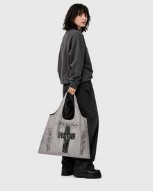 ROMWE Goth Dark Punk Style Large-Capacity Foldable Waterproof Shopping Bag, Suitable For Outdoor, Shopping, Fitness, Dark Women's Bags - 02 - View 5