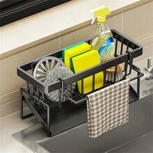 1 Piece Abs & Stainless Steel Sink Drainer Basket, Multi-Functional Kitchen Sponge Brush Soap Dispenser Storage Rack With Detachable Towel Holder, Rustproof Countertop Caddy Organizer For Kitchen Sink & Bathroom Vanity - 1pc - View 3