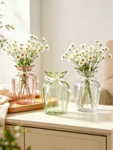 Cirelle 1件小號羅紋玻璃花瓶附緞帶－溝槽扇形邊緣玻璃花苞瓶－可愛彩色裝飾玻璃花瓶，適用於桌面、辦公桌、客廳及婚禮中心裝飾 - 多色 - 查看 6