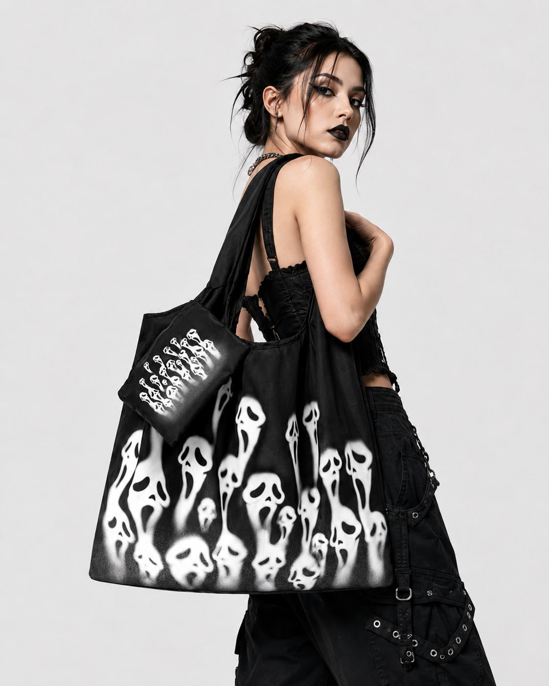 Goth Star Print Large Capacity Foldable Shopper Bag, Stars Hollow Women Bag