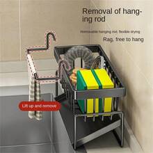 1 Piece Abs & Stainless Steel Sink Drainer Basket, Multi-Functional Kitchen Sponge Brush Soap Dispenser Storage Rack With Detachable Towel Holder, Rustproof Countertop Caddy Organizer For Kitchen Sink & Bathroom Vanity - 1pc - View 9