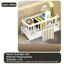 1 Piece Abs & Stainless Steel Sink Drainer Basket, Multi-Functional Kitchen Sponge Brush Soap Dispenser Storage Rack With Detachable Towel Holder, Rustproof Countertop Caddy Organizer For Kitchen Sink & Bathroom Vanity - 1pc - View 5