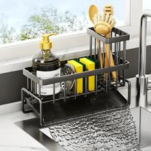 1 Piece Abs & Stainless Steel Sink Drainer Basket, Multi-Functional Kitchen Sponge Brush Soap Dispenser Storage Rack With Detachable Towel Holder, Rustproof Countertop Caddy Organizer For Kitchen Sink & Bathroom Vanity - 1pc - View 10