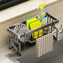 1 Piece Abs & Stainless Steel Sink Drainer Basket, Multi-Functional Kitchen Sponge Brush Soap Dispenser Storage Rack With Detachable Towel Holder, Rustproof Countertop Caddy Organizer For Kitchen Sink & Bathroom Vanity - 1pc - View 11