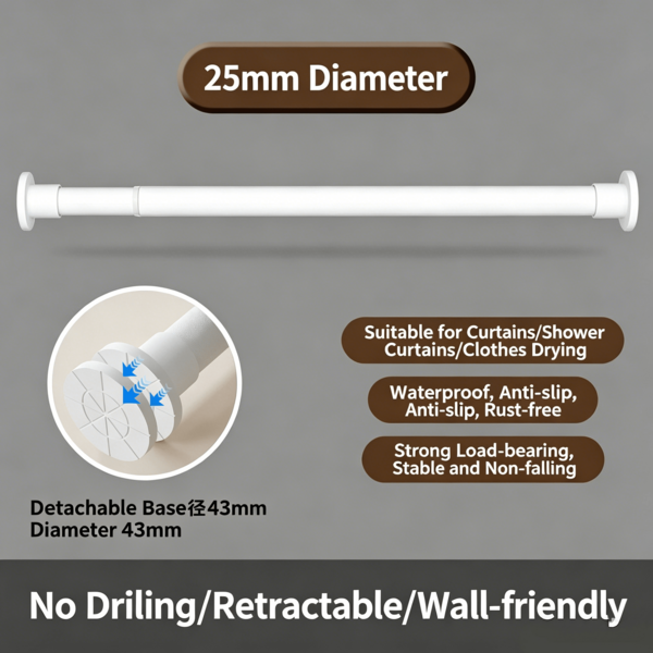 Barra de tensión sin perforación, barra de soporte extensible multiusos para cortina de baño, colgar ropa, armario & cortina de ventana