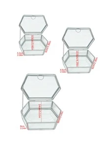 Hộp đựng trang sức kính đa giác khung bạc sang trọng, vật trang trí trưng bày bàn làm việc thanh lịch, đế lót ly kính lục giác phong cách châu Âu cổ điển với viền đồng vàng & họa tiết dập nổi, tấm lót bàn chống trượt cho cốc và đồ trang trí nhỏ. - Bạc - Xem 4