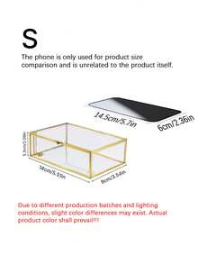 Vintage Rectangular Glass Jewelry Storage Box With Lid, Trinket Display Case For Rings Bracelets Home Decor, European Retro Hexagonal Glass Coasters Embossed Golden Brass Edge Non Slip Table Mat For Jewelry Tabletop. - Gold - View 3