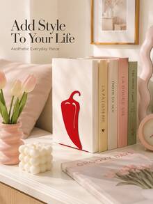 Joivida 2Pcs Bright Red Chili Cutout Hollow Metal Bookends, L Type Anti-Slip Heavy Duty Iron Book Stoppers, Creative Decorative Book Clips For Desktop, Bookshelf, Kitchen Cookbooks, Multi-Scene Household Office Countertop Book Storage Organizer Accessories - multicolor - View 12