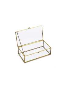 Vintage Rectangular Glass Jewelry Storage Box With Lid, Trinket Display Case For Rings Bracelets Home Decor, European Retro Hexagonal Glass Coasters Embossed Golden Brass Edge Non Slip Table Mat For Jewelry Tabletop. - Gold - View 6