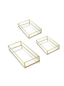 Luxury Gold Octagon Mirror Glass Vanity Tray For Cosmetic Perfume Storage, Retro Hex Embossed Glass Coasters With Golden Brass Edging, Anti-Slip Dining Table Trinket Mats. - gold - View 7
