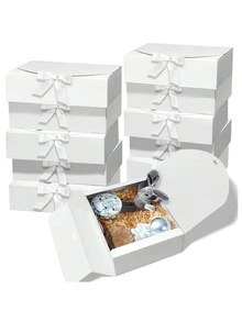 15PCs Gift Boxes With Lids, White  Gift Boxes, Bridesmaid Proposal Box With Ribbon, Kraft Paper Boxes For Wedding, Packaging, Present, Birthday, Christmas, Party - White - View 2