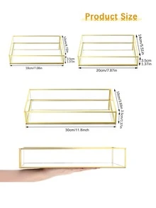 Luxury Gold Octagon Mirror Glass Vanity Tray For Cosmetic Perfume Storage, Retro Hex Embossed Glass Coasters With Golden Brass Edging, Anti-Slip Dining Table Trinket Mats. - gold - View 5