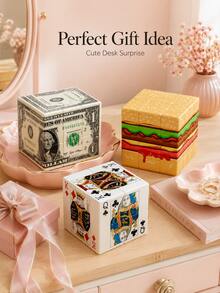 Joivida 1Pc Poker/Burger/Dollar Print 3x3 Puzzle Cube, UV-Printed Mirror-Style Irregular Cube, Creative Hamburger-Shaped Desktop Ornament For Office, Travel, Party, Birthday & Novelty Gift - Multicolor - View 11